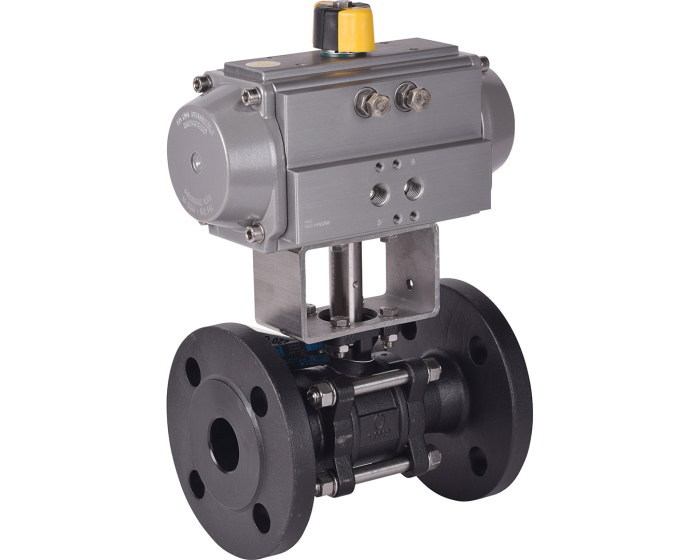 3 piece carbon steel ball valve 710 XS + RE/RES pneumatic actuator